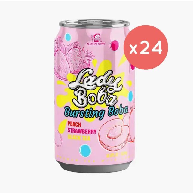 MADAM HONG - LADY BOBA BUBBLE TEA FRAISE ET PECHE CANETTE ALU 320ML x24